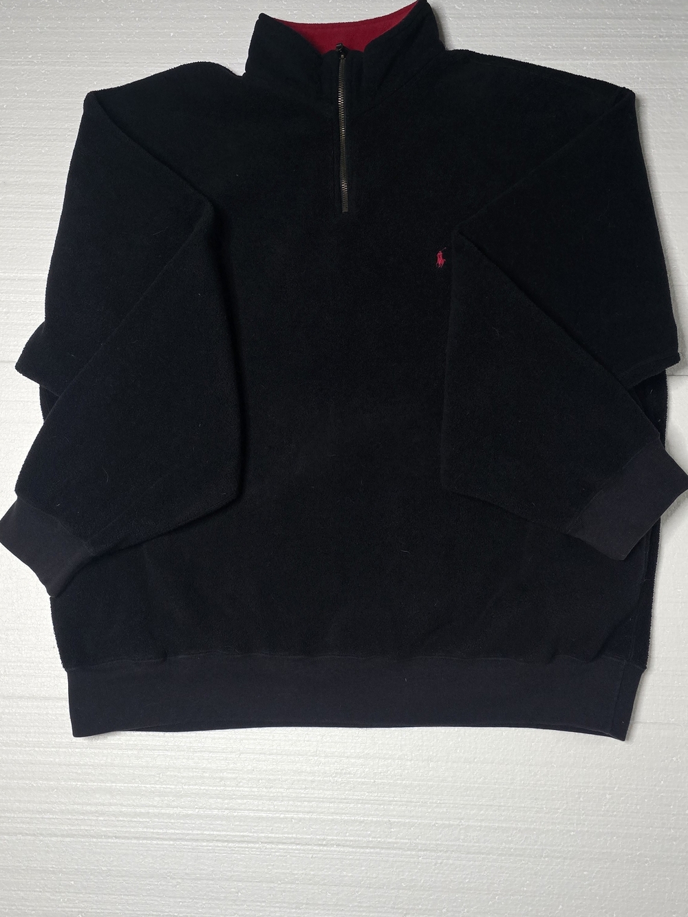 Ralph Lauren Men’s Black Quarter-Zip Fleece with Red Accents